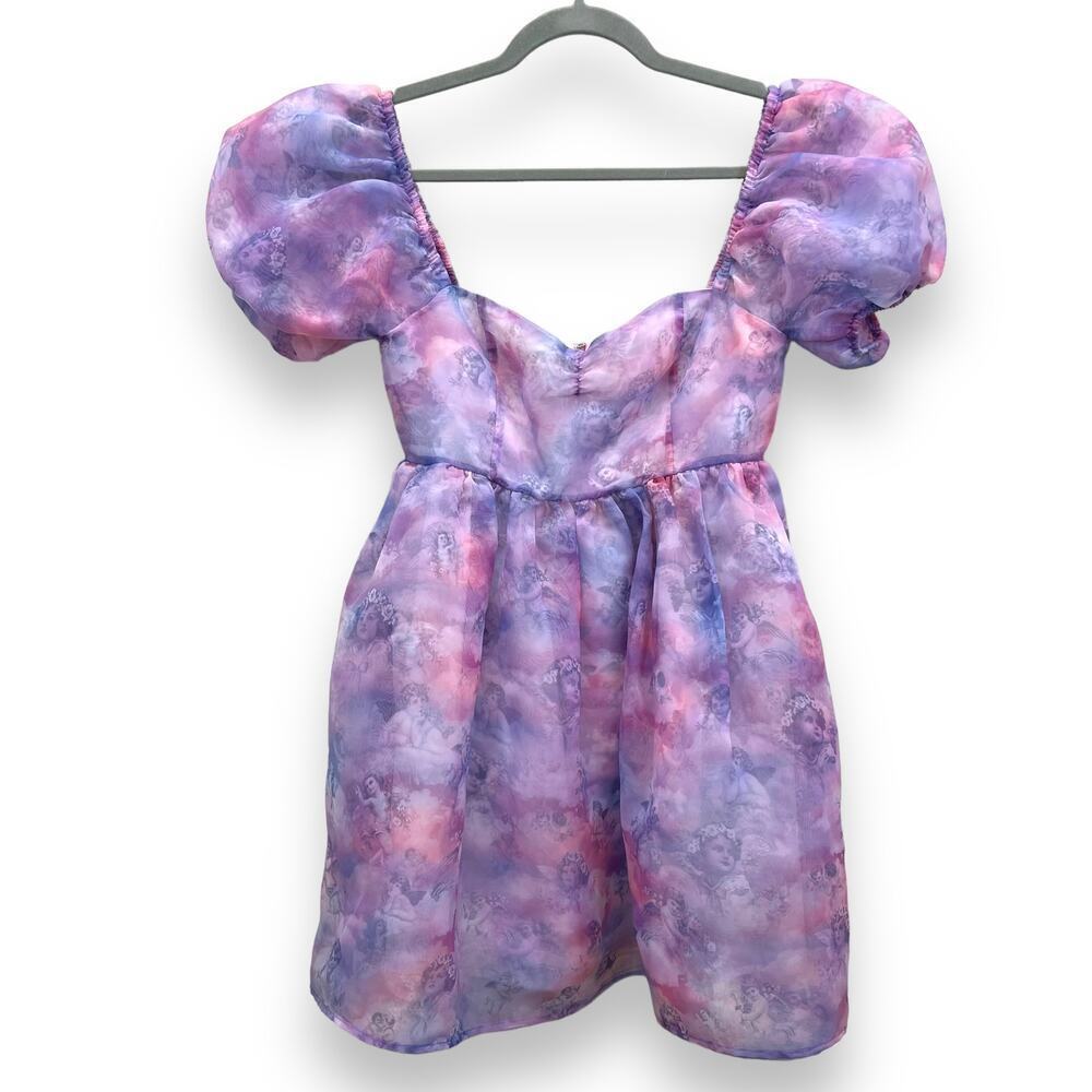 Dolls Kill Purple Pink Cloud Print Mini Dress